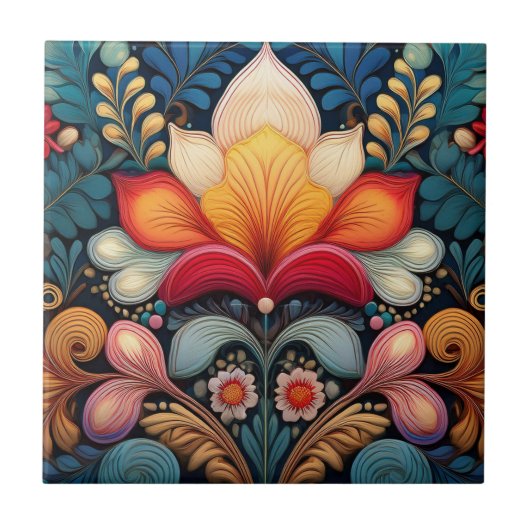 Yarn Style Folk Floral Fliese (Vorderseite)