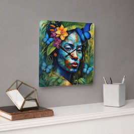 "Yarumi" Orchid Spirit - Frauen in Amazonien Quadratische Wanduhr