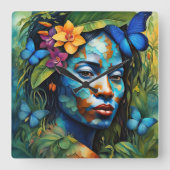 "Yarumi" Orchid Spirit - Frauen in Amazonien Quadratische Wanduhr (Vorderseite)