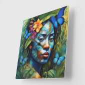 "Yarumi" Orchid Spirit - Frauen in Amazonien Quadratische Wanduhr (Winkel)