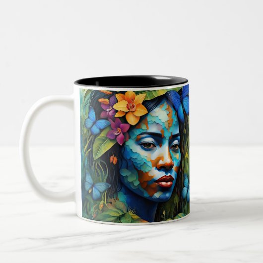 "Yarumi" Orchid Spirit - Frauen in Amazonien Zweifarbige Tasse (Links)