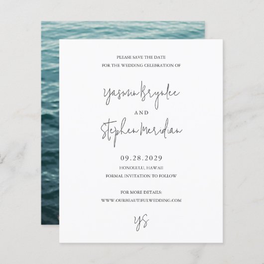 Yasmin Moderne Hochzeit Save the Date (Vorne/Hinten)