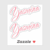 Yasmina Name pink cursive x2 Aufkleber (Blatt)