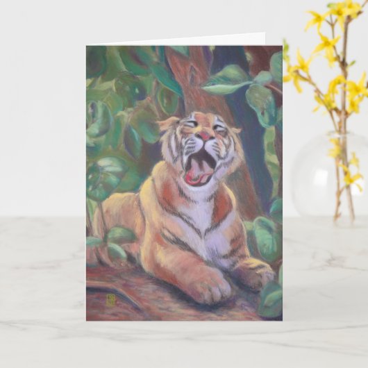 Yawning Tiger Happy Birthday Karte (Gelbe Blume)