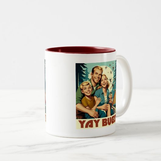 Yay Bugs Camping Funny Zweifarbige Tasse (VorderseiteRechts)