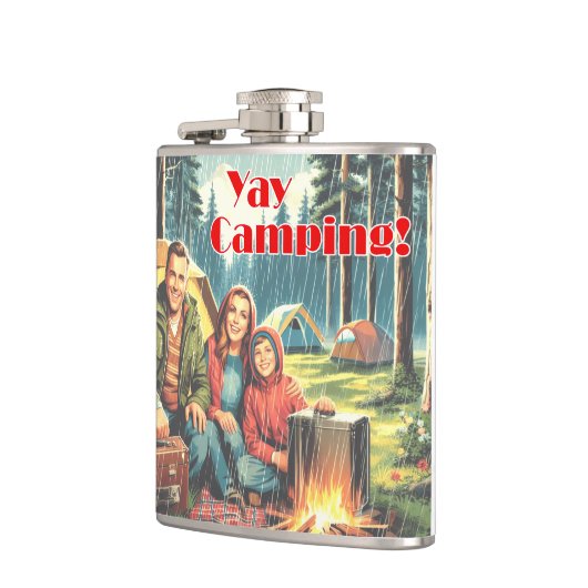 Yay Camping im Regen Flachmann (Links)