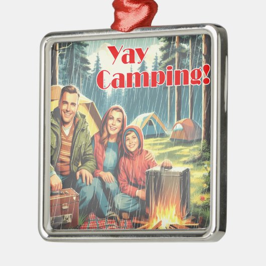 Yay Camping im Regen Ornament Aus Metall (Links)