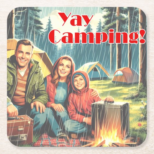 Yay Camping im Regen Rechteckiger Pappuntersetzer (Vorderseite)