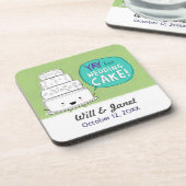 YAY für Hochzeitskuchen! Humorale Cake Illustratio Getränkeuntersetzer (Linke Seite)