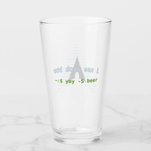 ~:$ yay -S bier (btw logo) Glas (Rückseite)