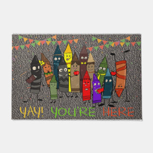Yay You're Here Doormat, Cute Crayons Fußmatte