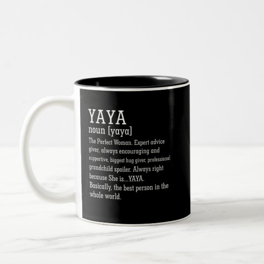 Yaya Definition Großmutter Muttertag Zweifarbige Tasse (Links)