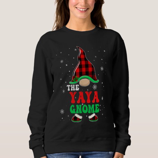 Yaya Gnome Buffalo Plaid Matching Family Christmas Sweatshirt (Vorderseite)