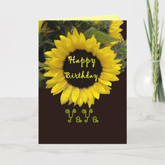 YaYa Happy Geburtstag mit fröhlicher Sonnenblume Karte (Vorderseite)