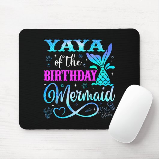 Yaya Of The Birthday Mermaid Family Matching Party Mousepad (Mit Mouse)