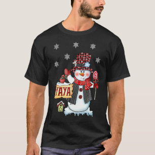 Yaya Snowman Christmas Candy Cane Red Kariert Sant T-Shirt