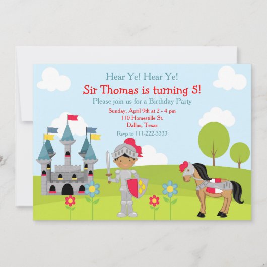 Ye African American Knight Birthday Party Einladung (Vorderseite)