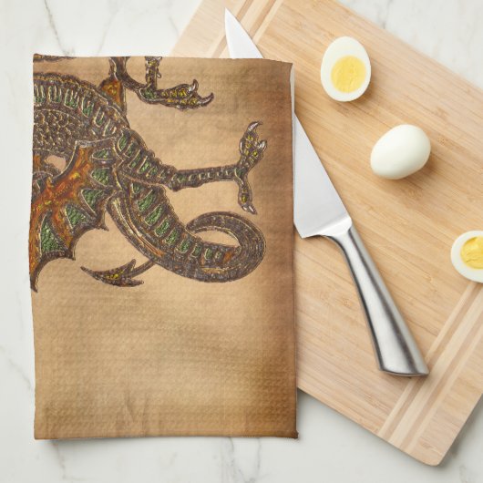 Ye Altes mittelalterliches Drachendesign Geschirrtuch (Viertel Falte)