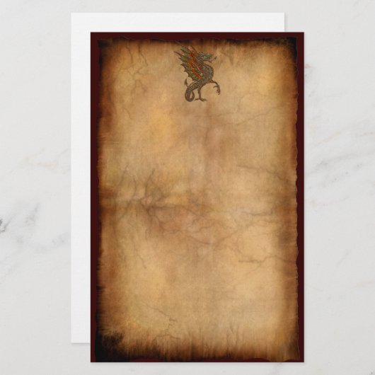 Ye Old Medieval Dragon on Pergament Design Briefpapier (Vorne/Hinten)