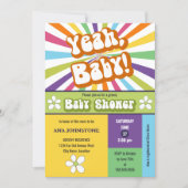 Yeah Baby Retro Baby Dusche farbenfroh und lustig Einladung (Vorderseite)