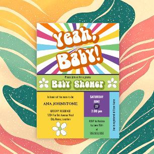 Yeah Baby Retro Baby Dusche farbenfroh und lustig Einladung