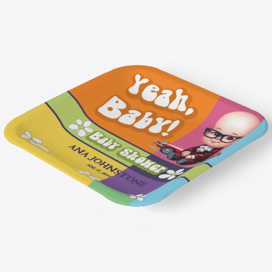 Yeah Baby Retro Baby Dusche Pappteller (Gewinkelt)