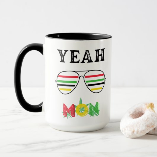 Yeah Mon Reggae farbige Sonnenbrille Kaffeekaffee  Tasse (Mit Donut)