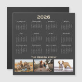 Year 2026 Calendar 3 Family Photo Collage Magnetkarte (Vorne/Hinten)