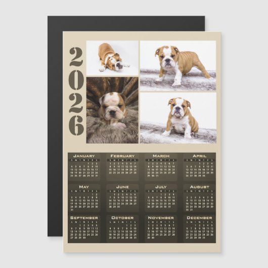 Year 2026 Calendar Dog Pet 4 Photo Collage Magnet (Vorne/Hinten)
