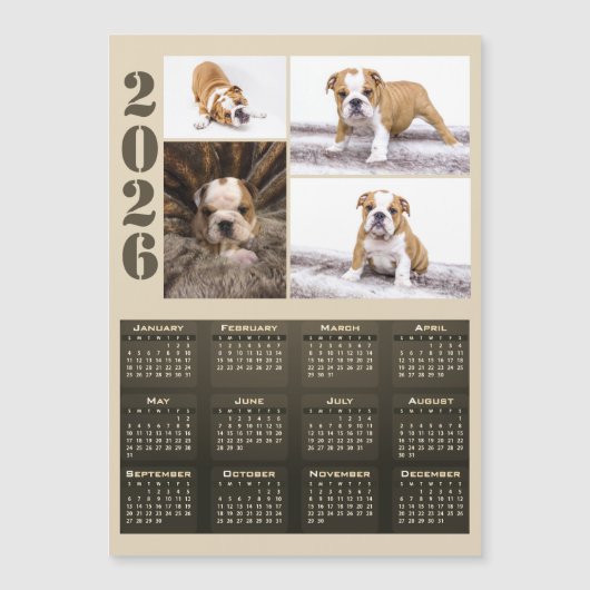 Year 2026 Calendar Dog Pet 4 Photo Collage Magnet (Vorderseite)