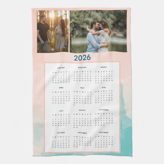 Year 2026 Custom Photo Calendar Kitchen Towel Geschirrtuch (Vertikal)
