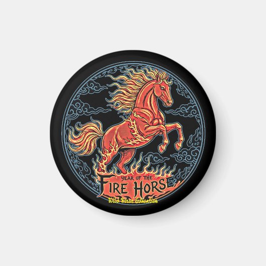 Year of the Fire Horse Black small magnet (Vorne)
