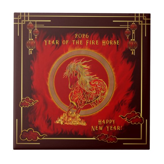 Year of the Fire Horse , Happy Lunar New Year Fliese (Vorderseite)