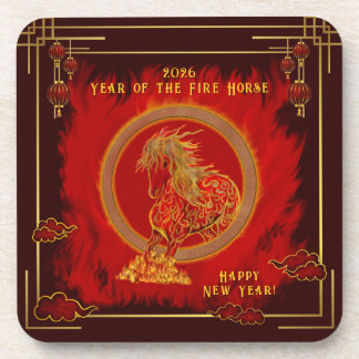 Year of the Fire Horse , Happy Lunar New Year Getränkeuntersetzer