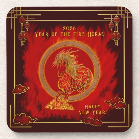 Year of the Fire Horse , Happy Lunar New Year Getränkeuntersetzer (Vorderseite)