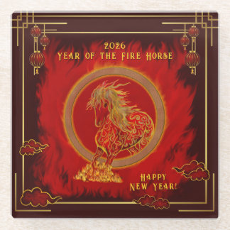 Year of the Fire Horse , Happy Lunar New Year Glasuntersetzer