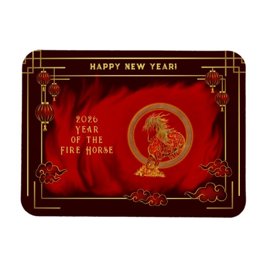 Year of the Fire Horse , Happy Lunar New Year Magnet (Horizontal)
