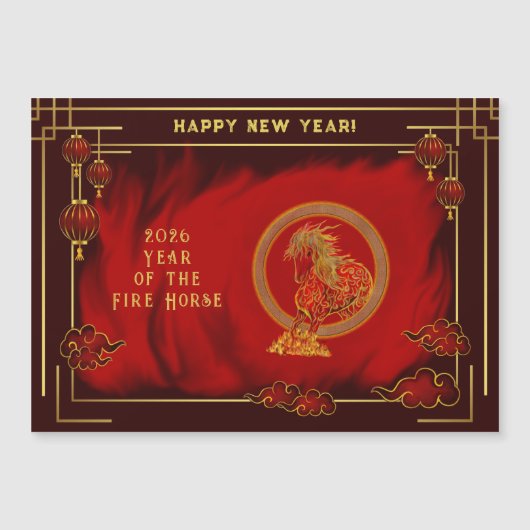Year of the Fire Horse , Happy Lunar New Year Magnetkarte (Vorderseite)