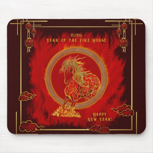 Year of the Fire Horse , Happy Lunar New Year Mousepad (Vorne)