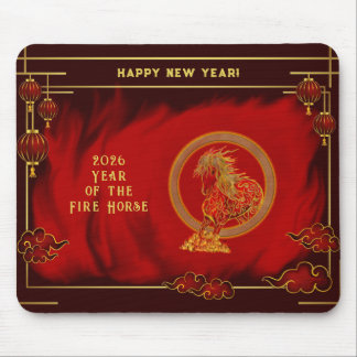 Year of the Fire Horse , Happy Lunar New Year Mousepad