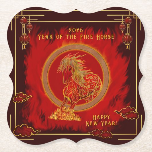 Year of the Fire Horse , Happy Lunar New Year Untersetzer (Vorderseite)
