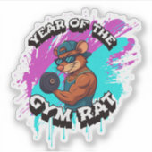 Year of the Gym Rat Funny Workout Cartoon Design Aufkleber (Vorderseite)