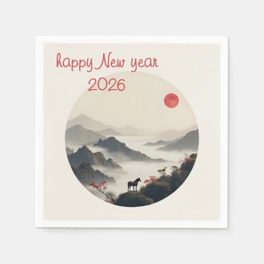 Year of the Horse 2026 Chinese New Year Mountain Serviette (Vorderseite)