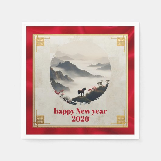 Year of the Horse 2026 Chinese New Year Mountain Serviette (Vorderseite)