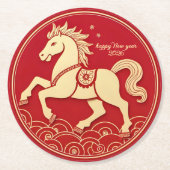 Year of the Horse 2026 Chinese New Year Runder Pappuntersetzer (Vorderseite)