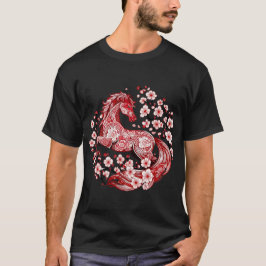 Year of the Horse 2026 Cut Art with Cherry Blossom T-Shirt