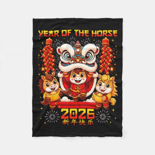 Year Of The Horse 2026 Lion Dance Chinese New Year Fleecedecke (Vorderseite)