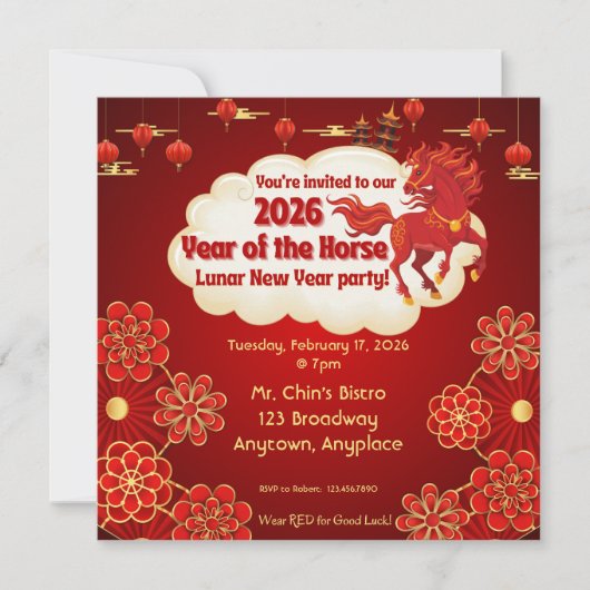 Year of the Horse Chinese New Year Invitation Einladung (Vorderseite)