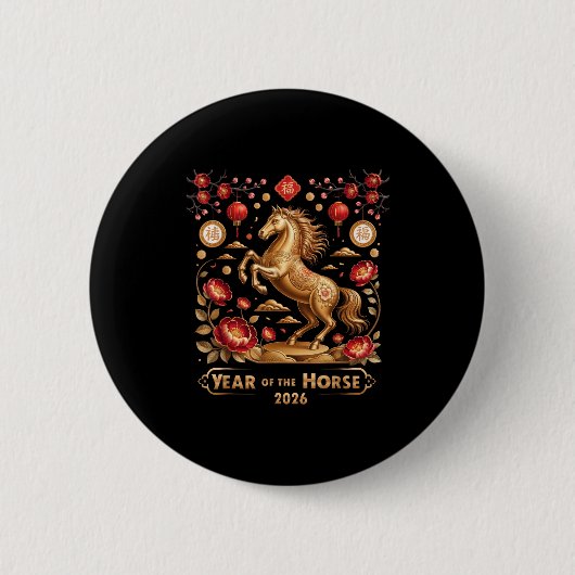 Year Of The Horse Happy New Year 2026 Button (Vorderseite)