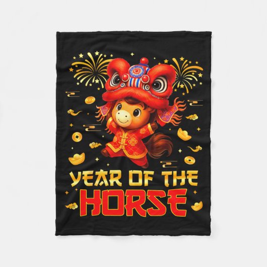 Year Of The Horse Lion Dance Lunar Chinese New Yea Fleecedecke (Vorderseite)